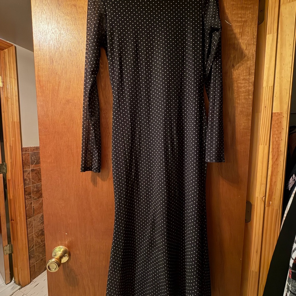 Black Polka Dot Long Sleeve Maxi Dress